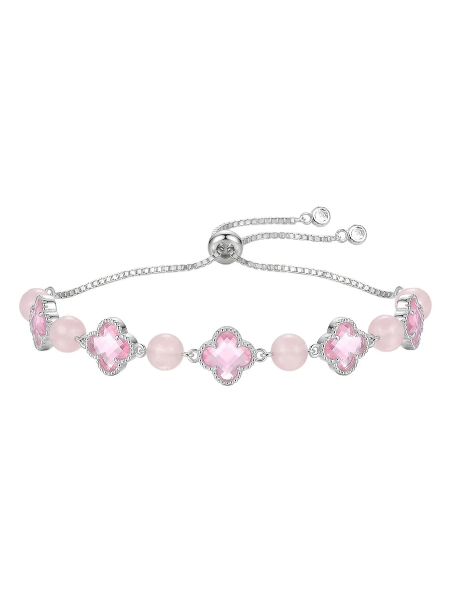 Peora Pink Floral Treasure Bracelet - Silver