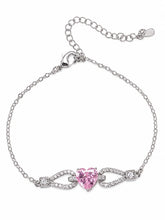 Peora Pink Crystal Heart Charm Bracelet - Silver