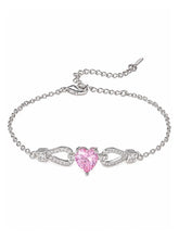 Peora Pink Crystal Heart Charm Bracelet - Silver