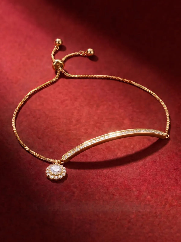 Peora Solitaire Sparkle Crystal Bracelet - Gold