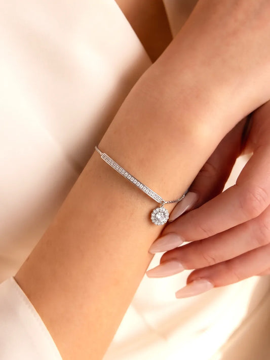 Peora Solitaire Sparkle Crystal Bracelet - Silver