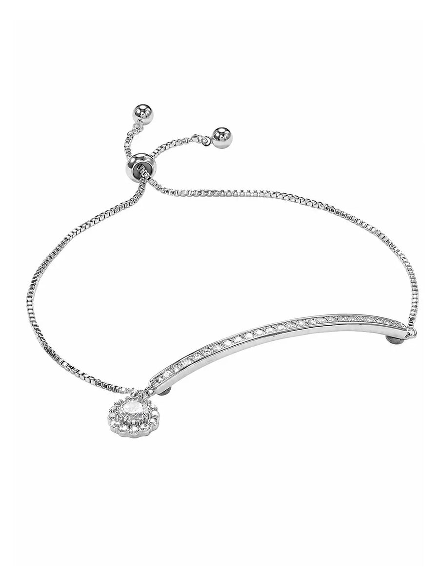 Peora Solitaire Sparkle Crystal Bracelet - Silver