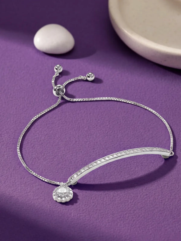 Peora Solitaire Sparkle Crystal Bracelet - Silver