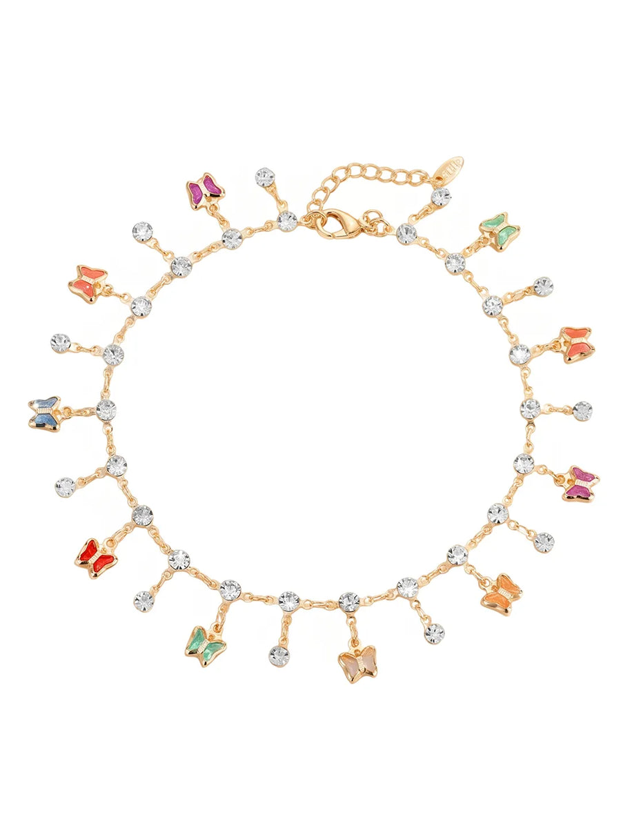 Peora Multicolour Butterfly Charm Bracelet - Gold