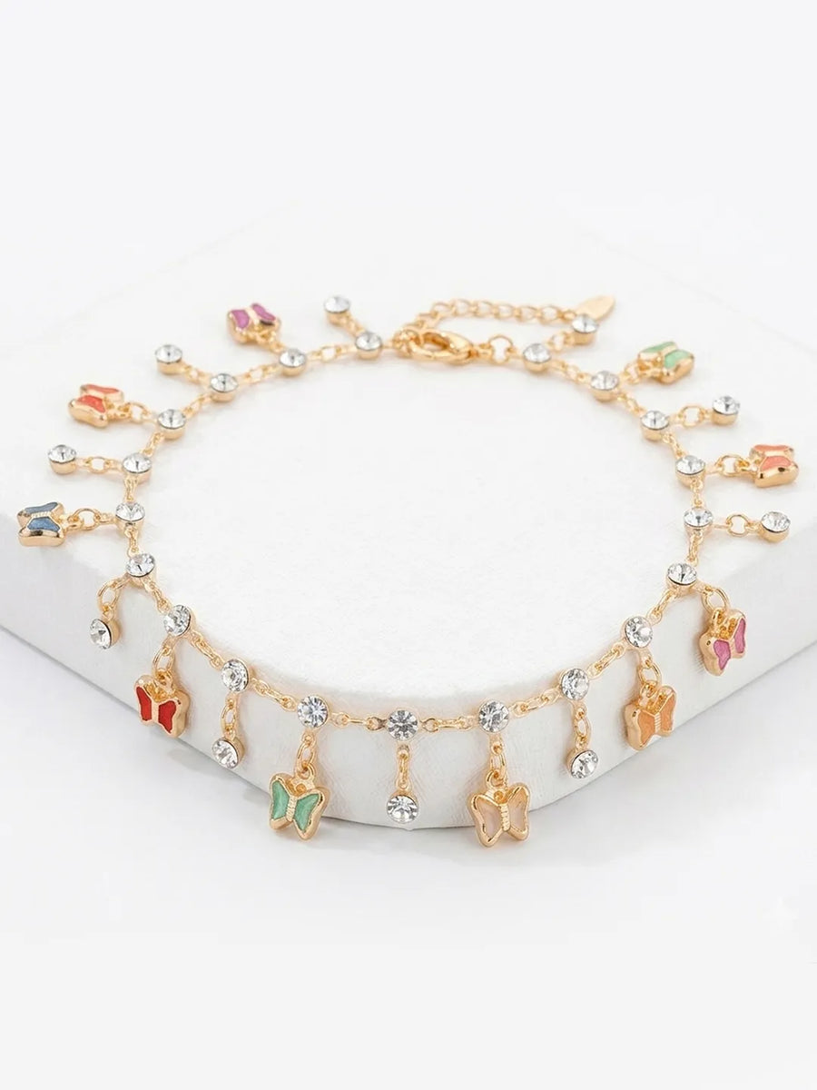 Peora Multicolour Butterfly Charm Bracelet - Gold