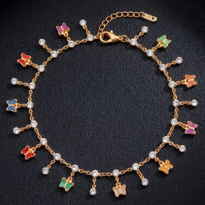 Peora Multicolour Butterfly Charm Bracelet - Gold