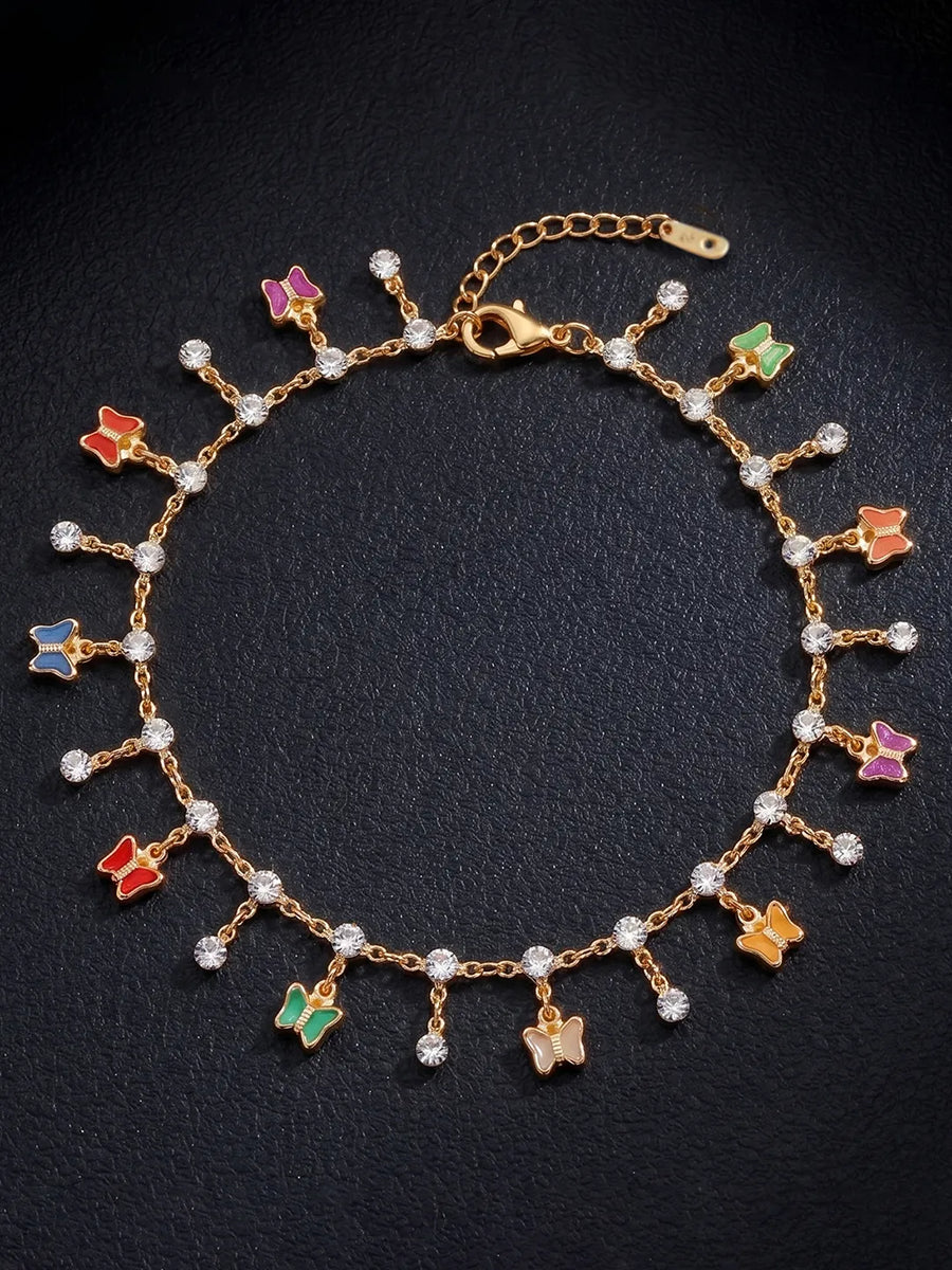 Peora Multicolour Butterfly Charm Bracelet - Gold