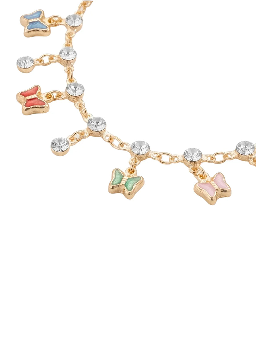 Peora Multicolour Butterfly Charm Bracelet - Gold