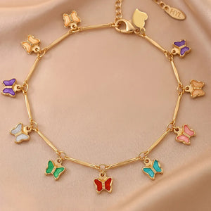 Peora Rainbow Butterfly Charm Bracelet - Gold