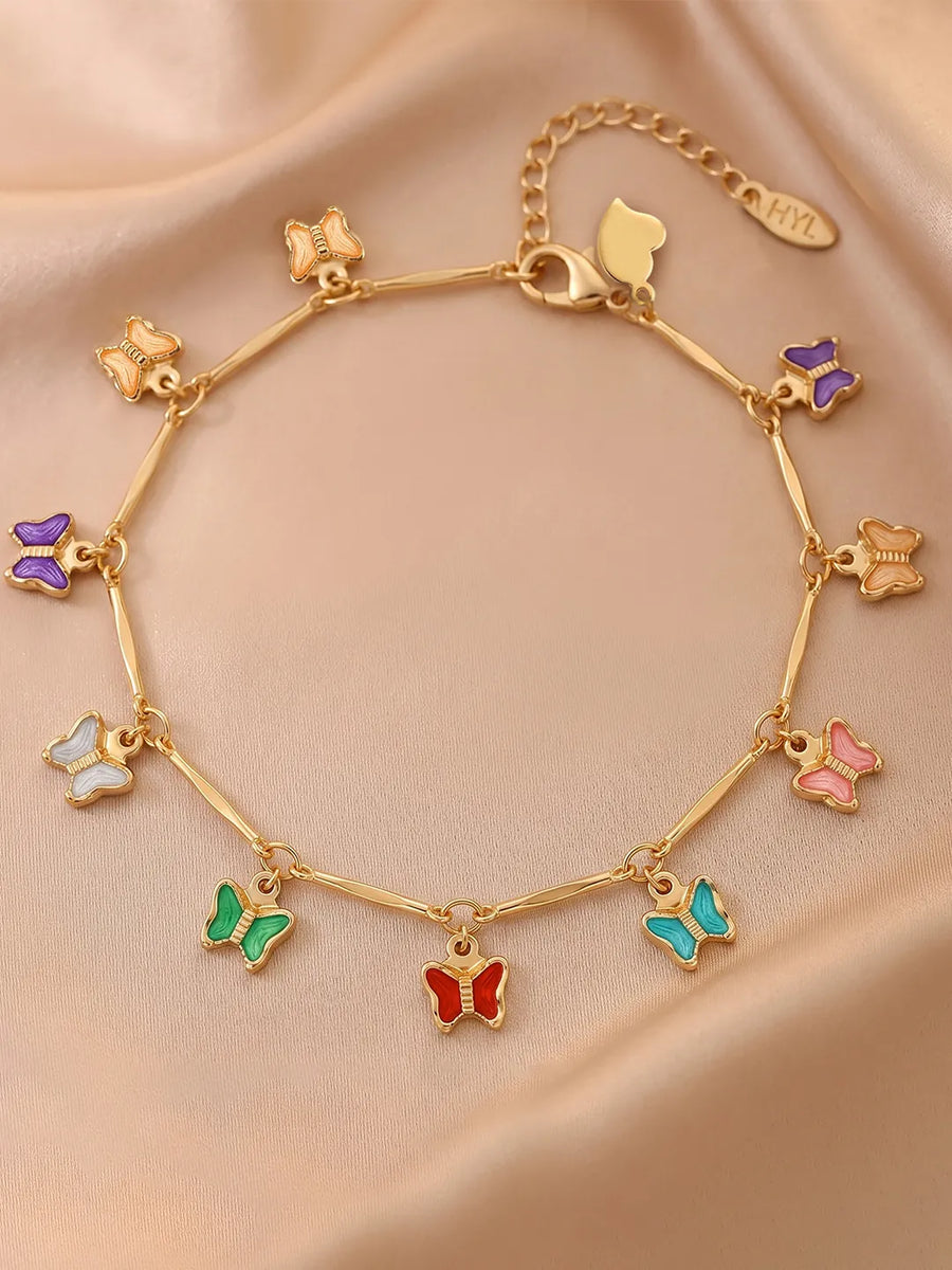 Peora Rainbow Butterfly Charm Bracelet - Gold