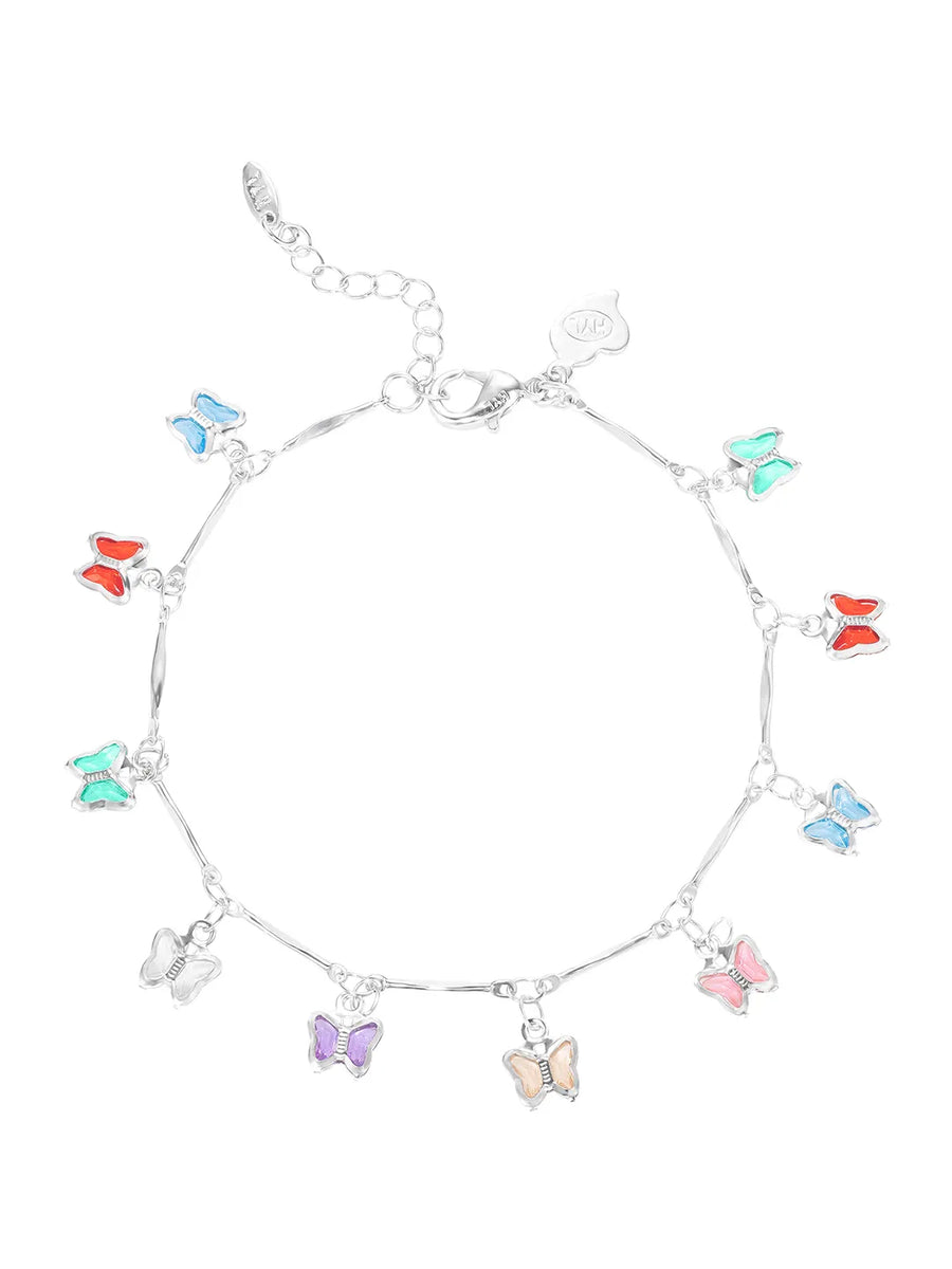 Rhodium Plated Pastel Butterfly Bracelet