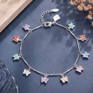Rhodium Plated Pastel Butterfly Bracelet