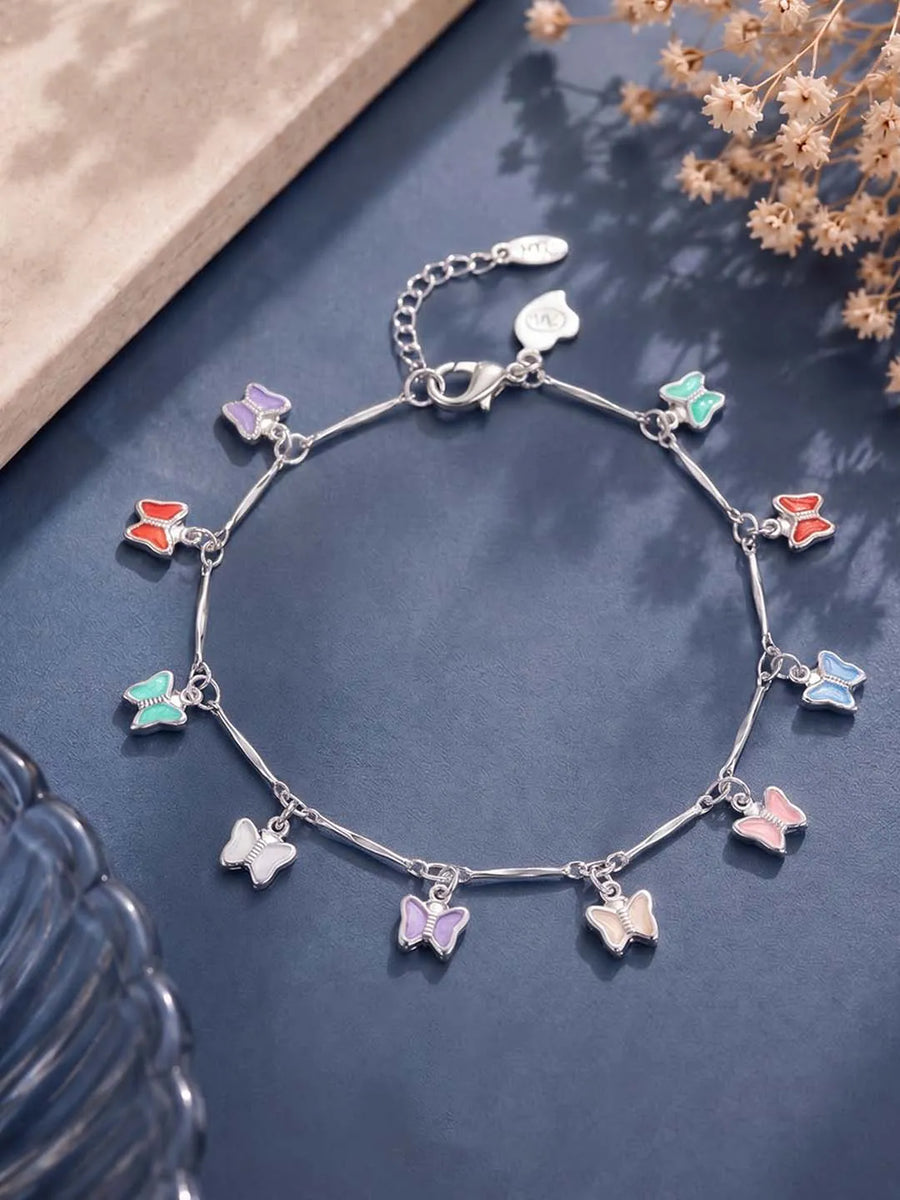 Rhodium Plated Pastel Butterfly Bracelet