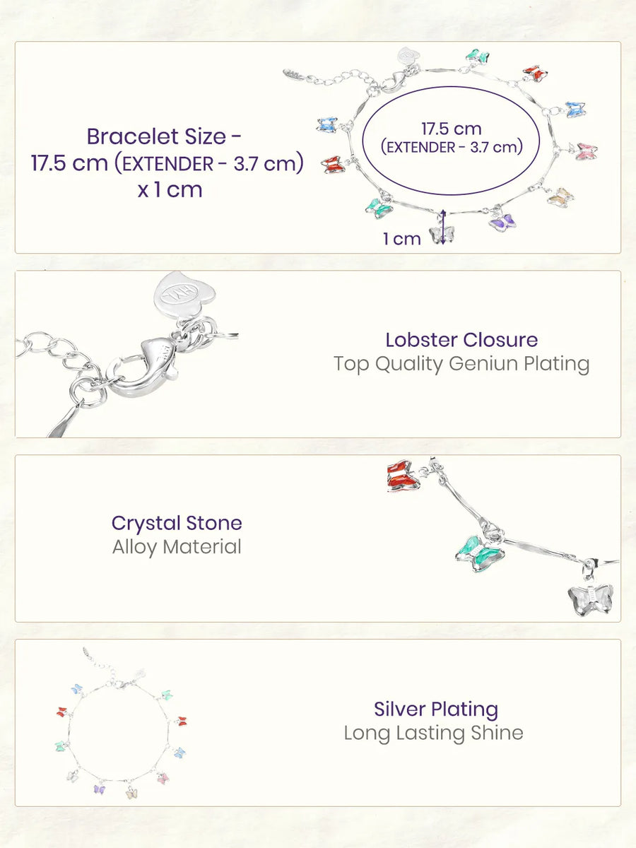 Rhodium Plated Pastel Butterfly Bracelet