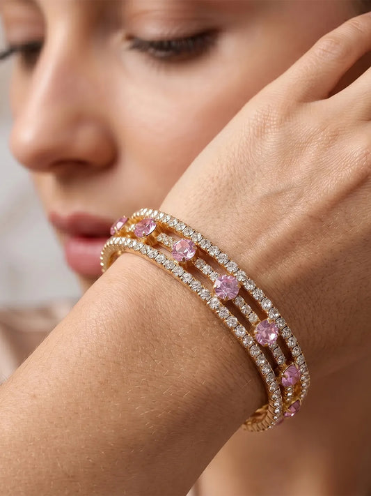 Peora Pink Radiance Kada Bracelet - Gold