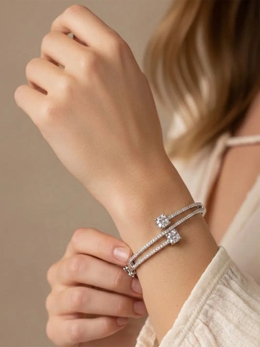Peora Crystal Duo Bracelet- Silver