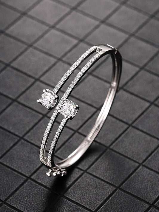 Peora Crystal Duo Bracelet- Silver