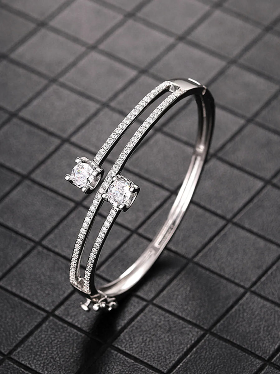 Peora Crystal Duo Bracelet- Silver