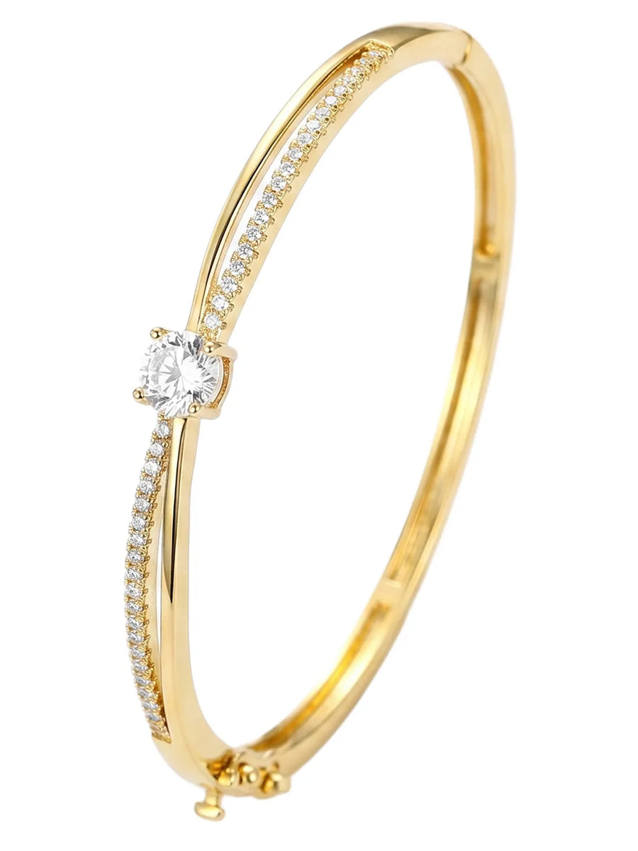 Peora Delicate Solitaire Crystal Bangle - Gold