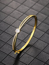 Peora Delicate Solitaire Crystal Bangle - Gold