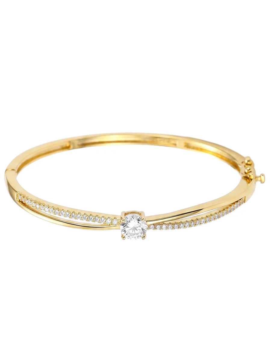 Peora Delicate Solitaire Crystal Bangle - Gold