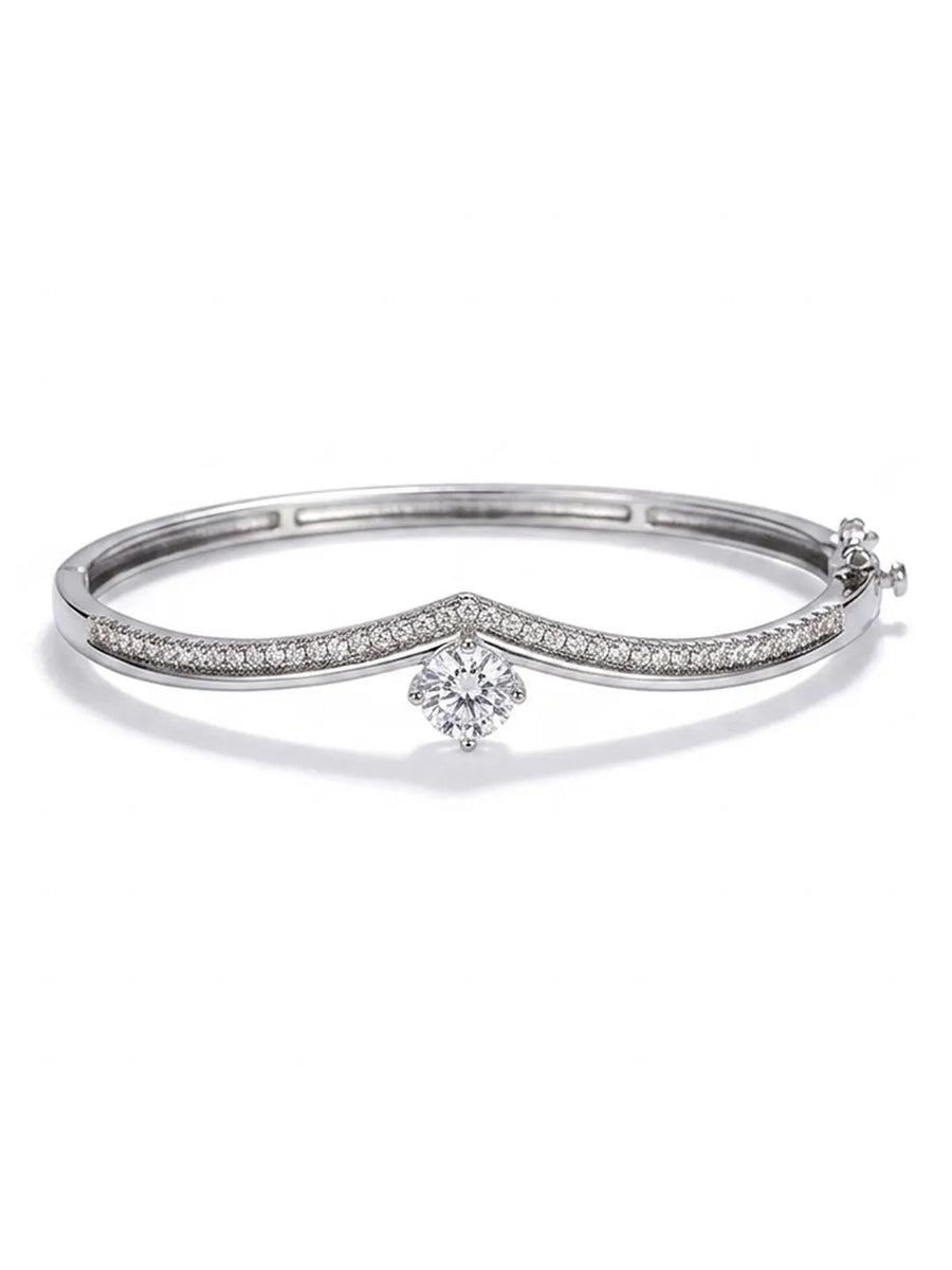 Peora Solitaire Wave Crystal Bangle - Silver