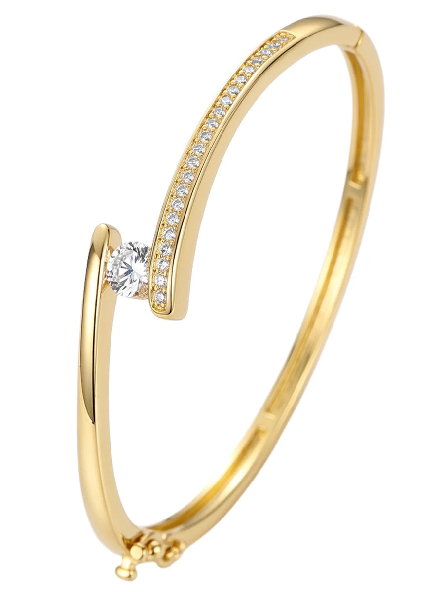 Peora Minimalist Solitaire Fashion Bangle - Gold