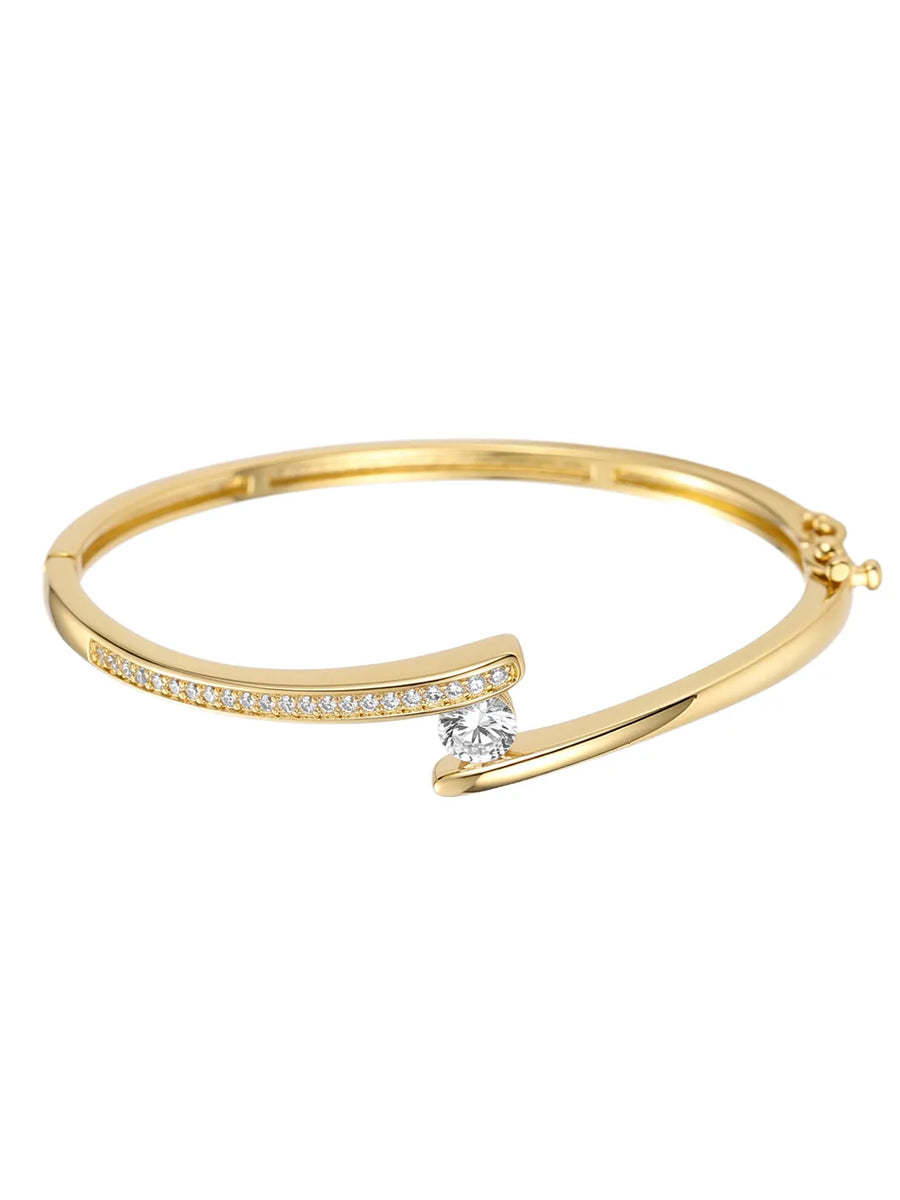 Peora Minimalist Solitaire Fashion Bangle - Gold