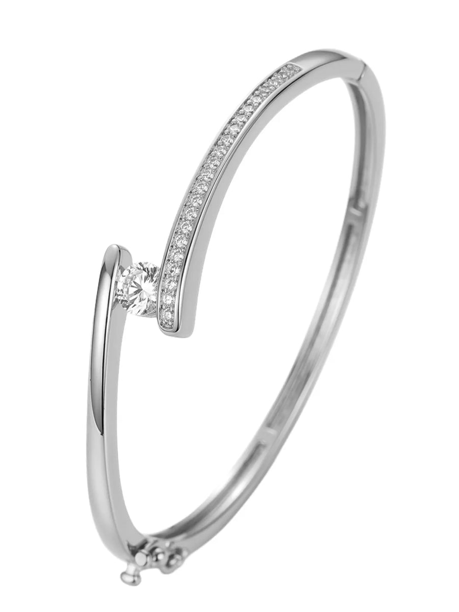 Peora Minimalist Solitaire Fashion Bangle - Silver