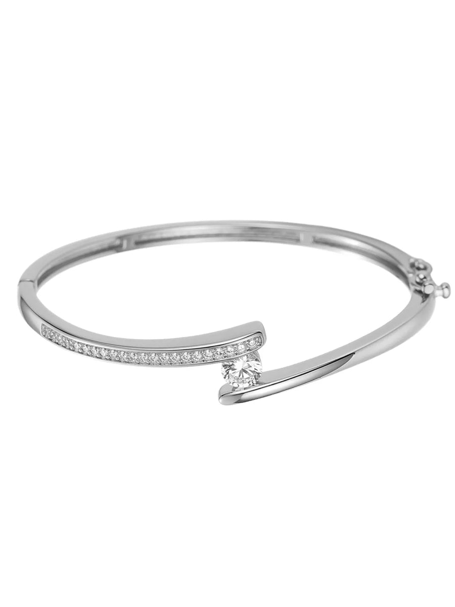 Peora Minimalist Solitaire Fashion Bangle - Silver