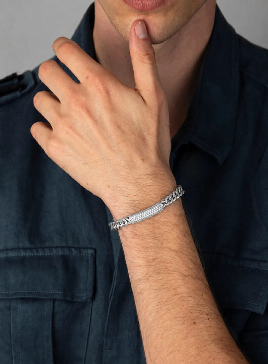 Peora Textured Plate Chain Bracelet - Silver
