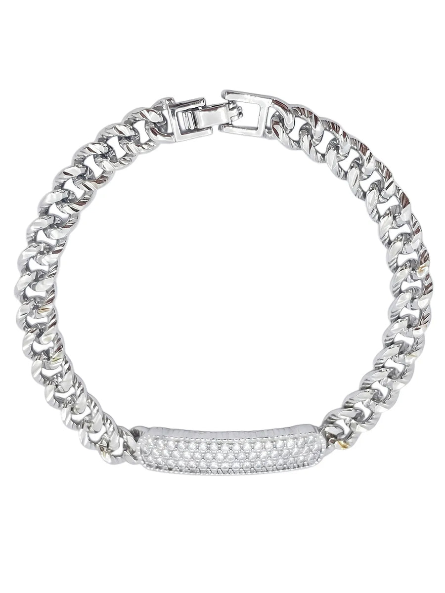Peora Textured Plate Chain Bracelet - Silver