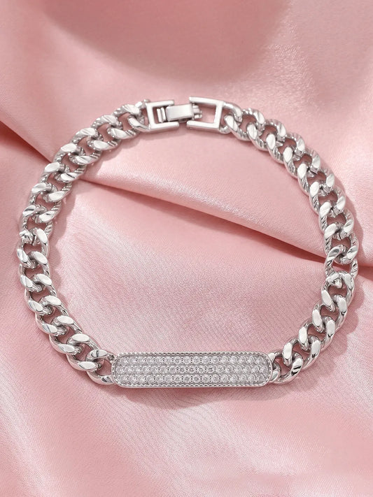 Peora Textured Plate Chain Bracelet - Silver