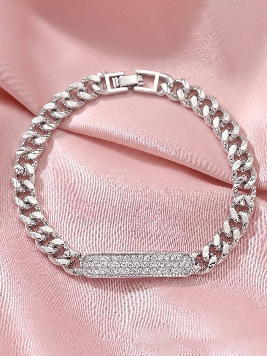 Peora Textured Plate Chain Bracelet - Silver