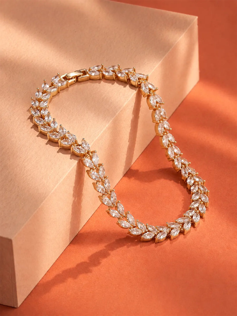 Peora Leaf Royal Crystal Vine  Bracelet - Gold