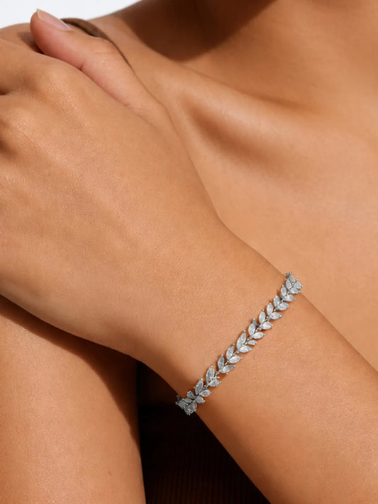 Peora Leaf Royal Crystal Vine  Bracelet - Silver