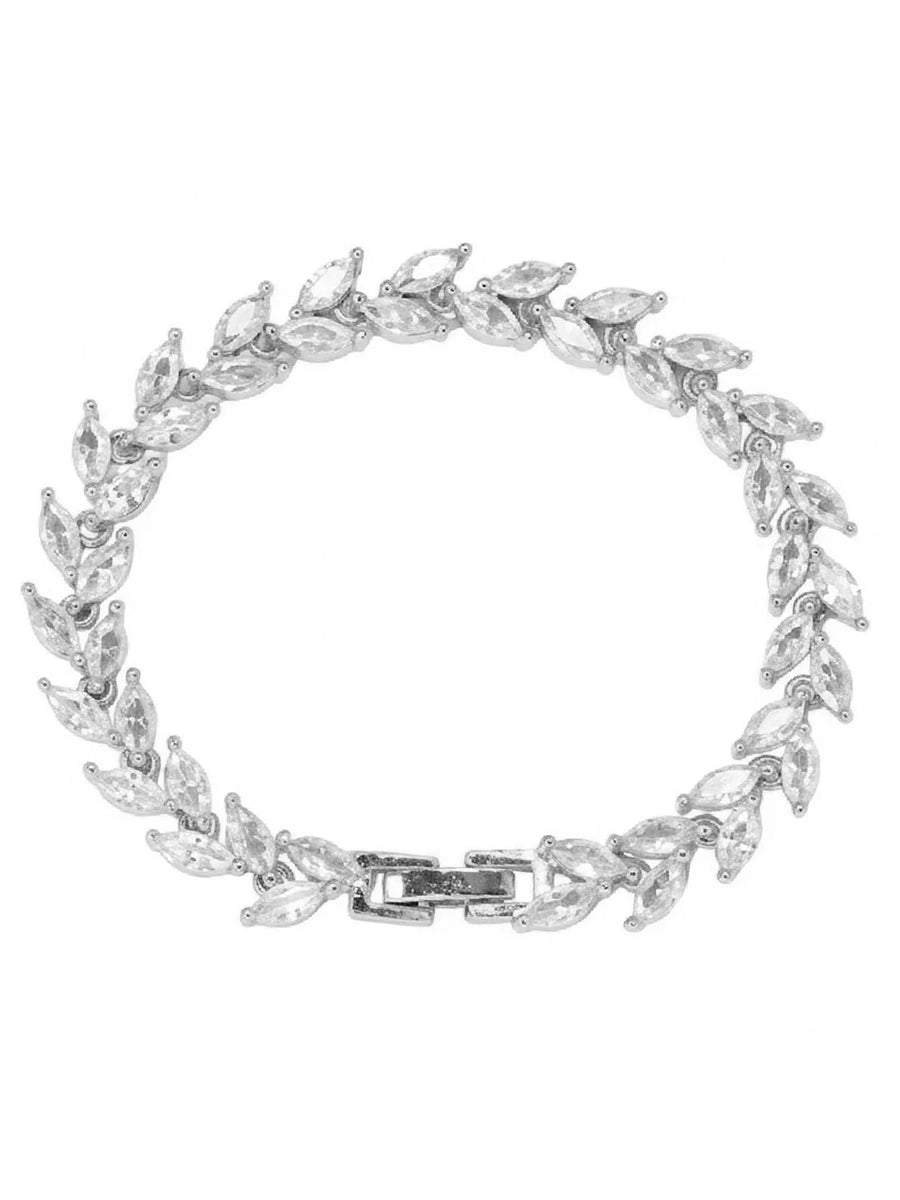Peora Leaf Royal Crystal Vine  Bracelet - Silver