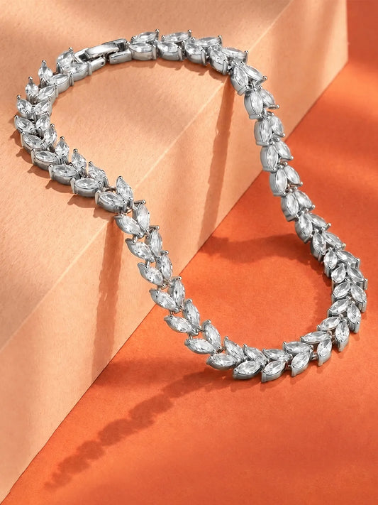Peora Leaf Royal Crystal Vine  Bracelet - Silver