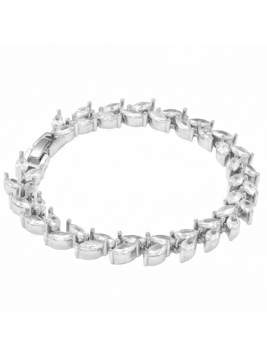 Peora Leaf Royal Crystal Vine  Bracelet - Silver