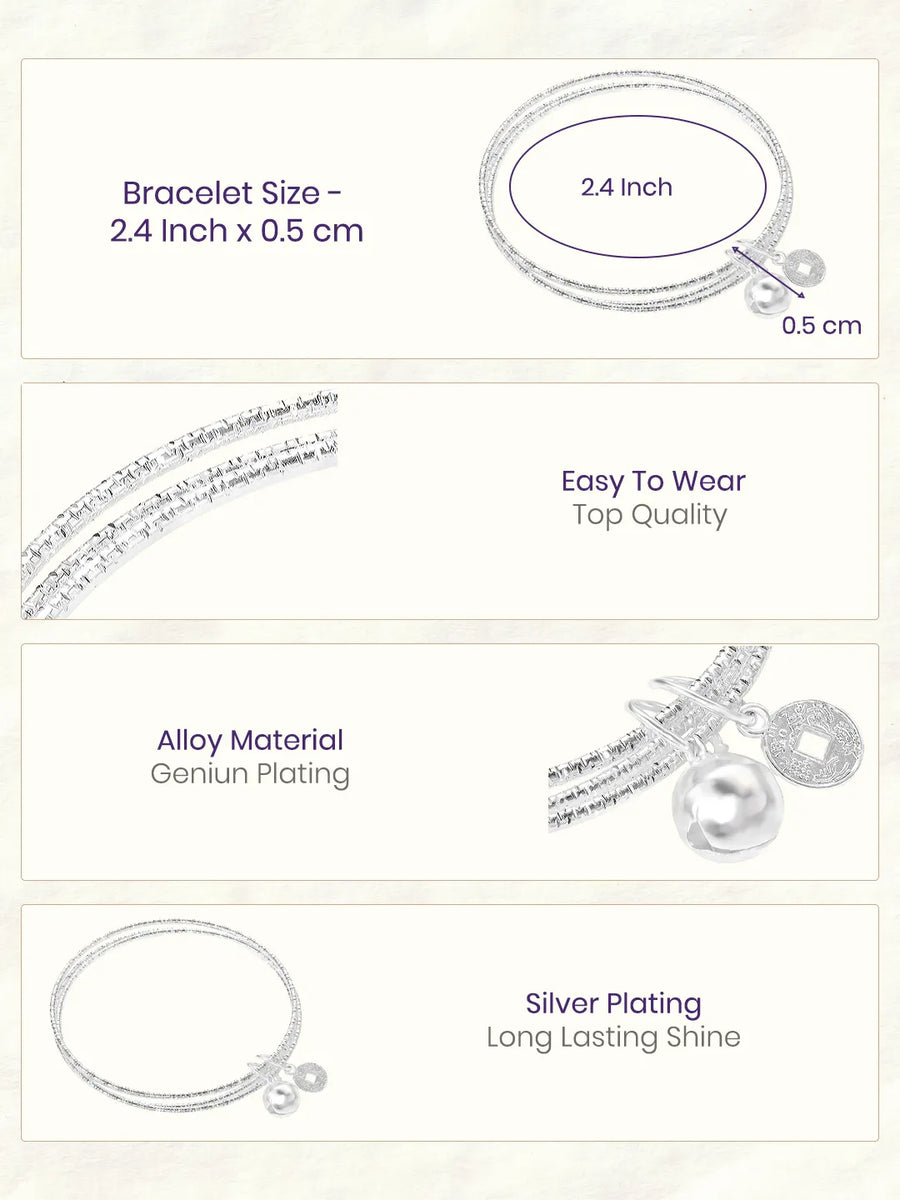 Rhodium Plated Coin Bell Charm Bracelet