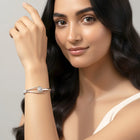 Minimal Modern Halo CZ Silver Cuff Bracelet