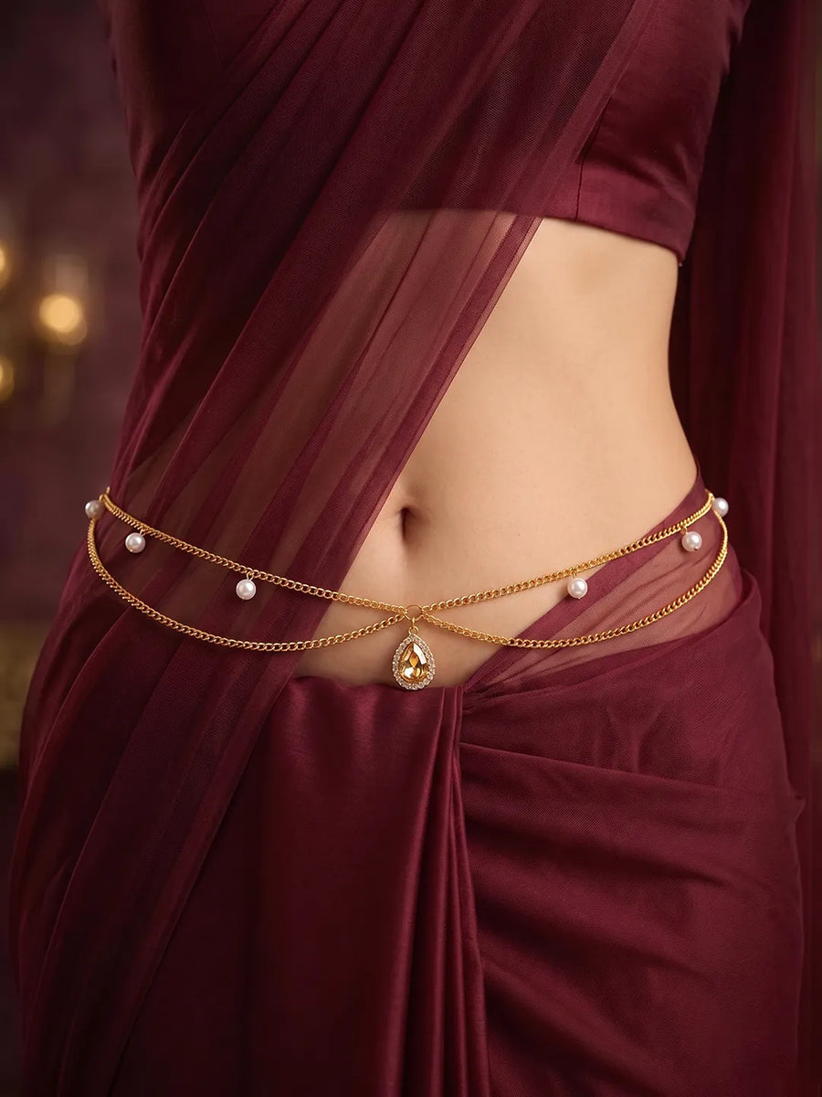 Peora Layered Crystal Belly Chain - Gold