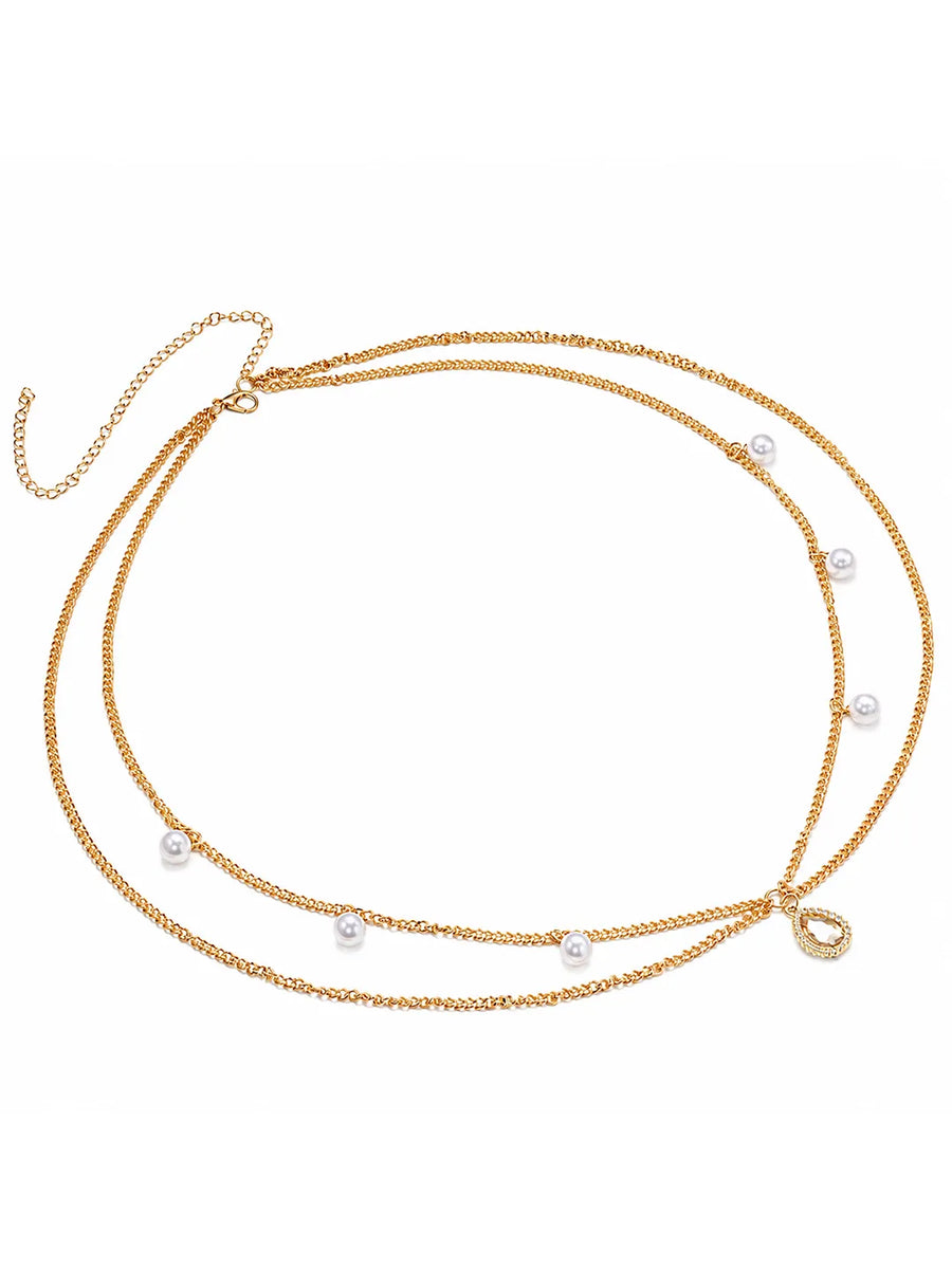 Peora Layered Crystal Belly Chain - Gold