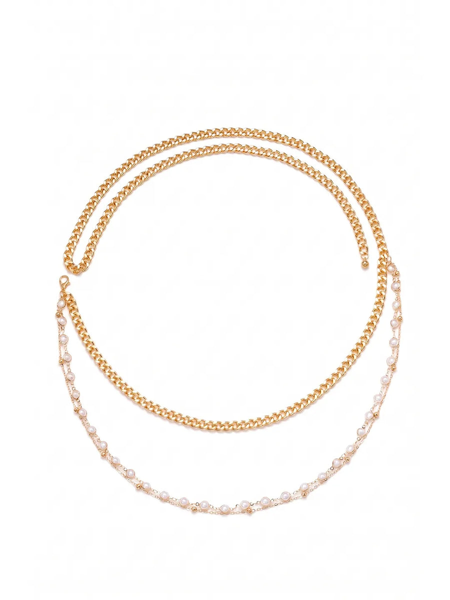 Peora Delicate Pearl Belly Chain - Gold
