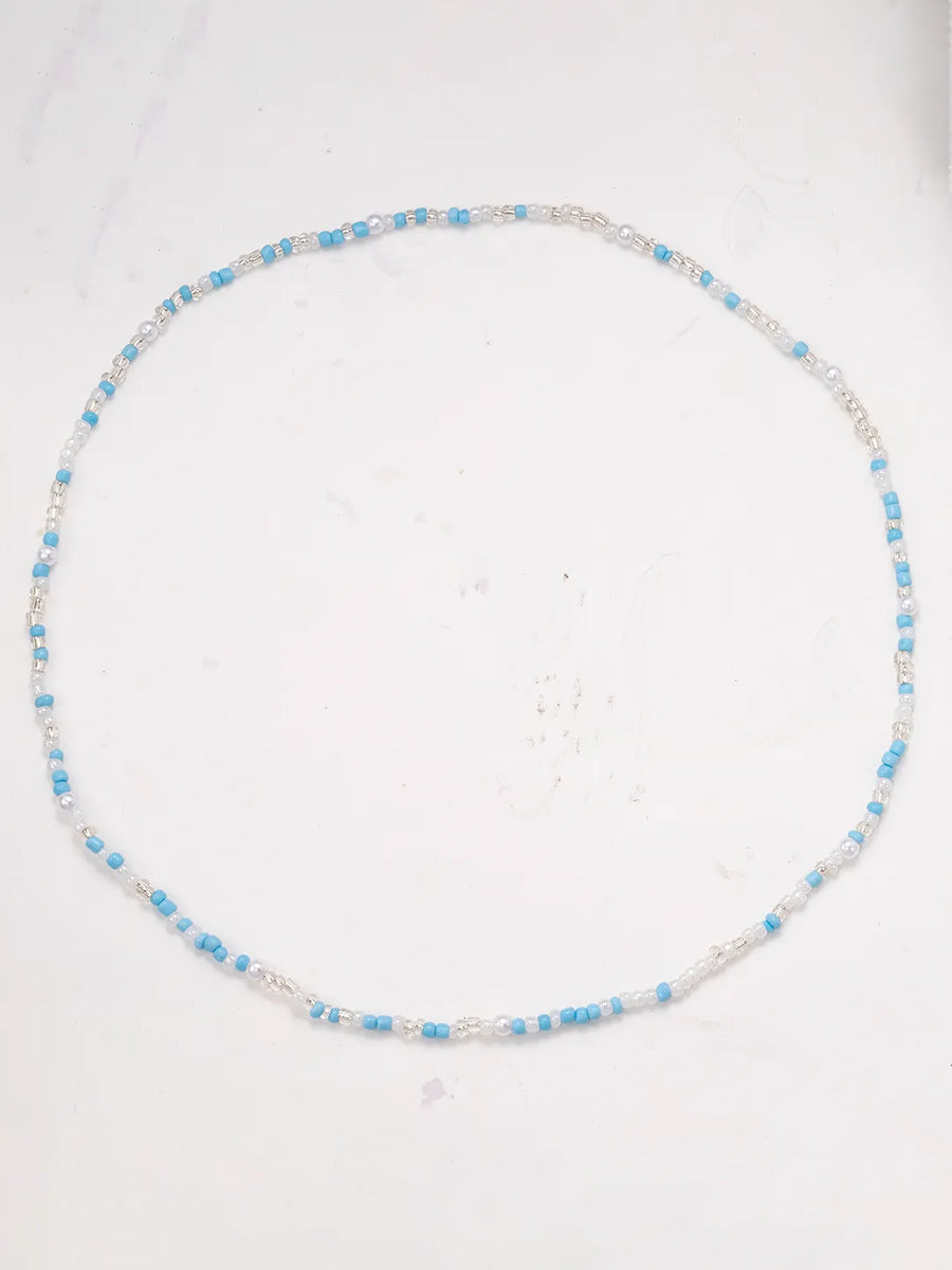 Peora Blue Beaded Double Layer Belly Chain