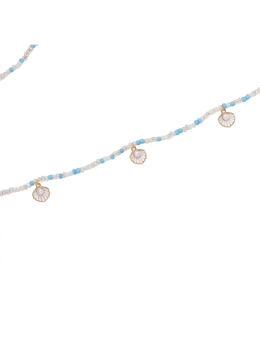 Peora Blue Beaded Double Layer Belly Chain