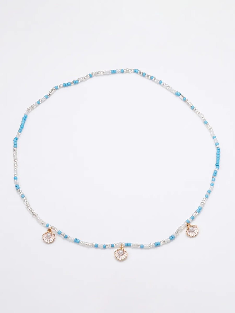 Peora Blue Beaded Double Layer Belly Chain