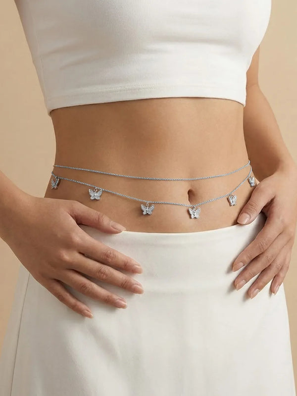 Peora Delicate Silver Butterfly Charm Belly Chain