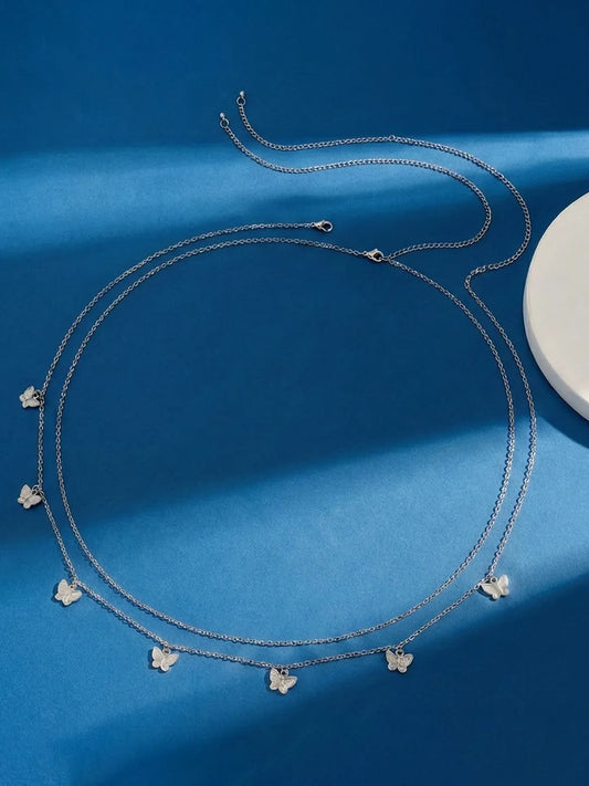 Peora Delicate Silver Butterfly Charm Belly Chain