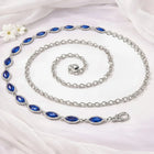 Peora CZ Delicate Halo Blue Silver Waist Chain